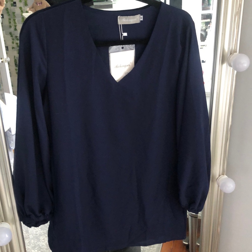 Belongsci Long sleeve blue blouse